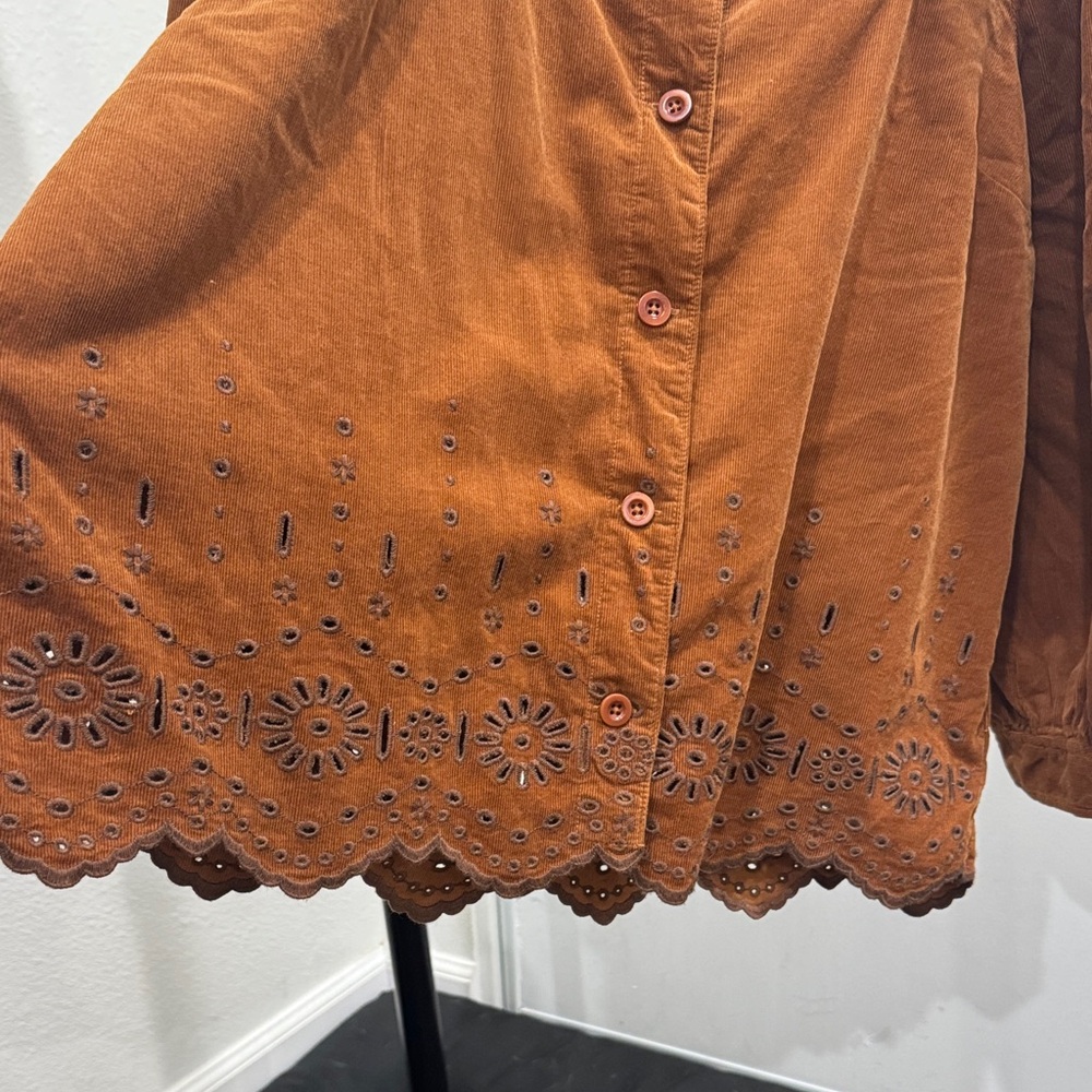 Madewell Corduroy Brown Button-Up Women's Top - Picture 4 of 5